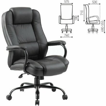 Кресло офисное BRABIX PREMIUM &quot;Heavy Duty HD-002&quot;, усиленное, НАГРУЗКА до 200 кг, экокожа, 531829 Черный