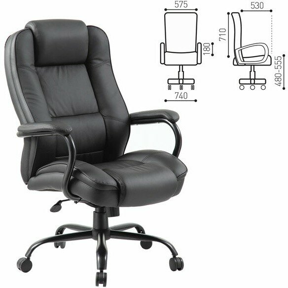 Кресло офисное BRABIX PREMIUM "Heavy Duty HD-002", усиленное, НАГРУЗКА до 200 кг, экокожа, 531829 Черный